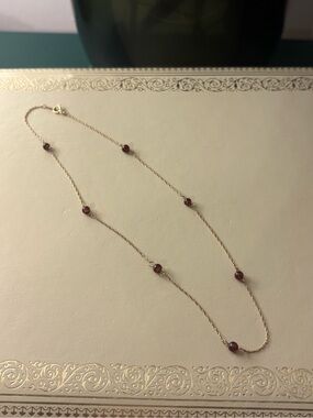 Vintage 14k gold necklace with Deep Red Beads